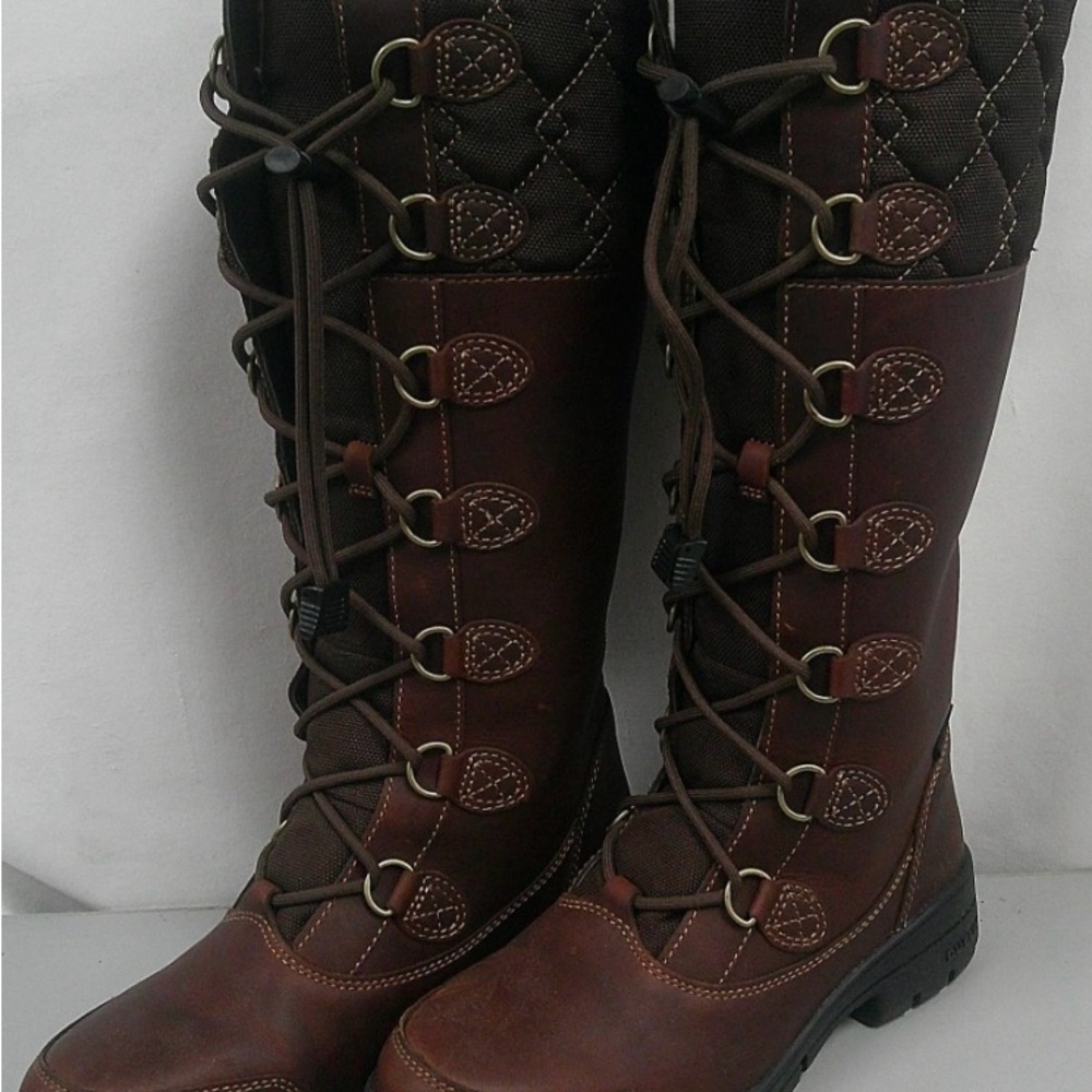 Women's Brown Leather Dublin Fleet country equestrian Lace-Up Cold-Weather Boots